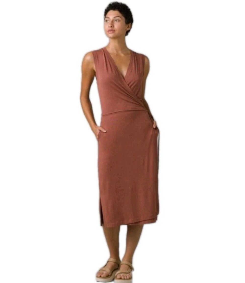 Prana Women Foundation FauxWrap Dress Terra Heather Size S Summer Office